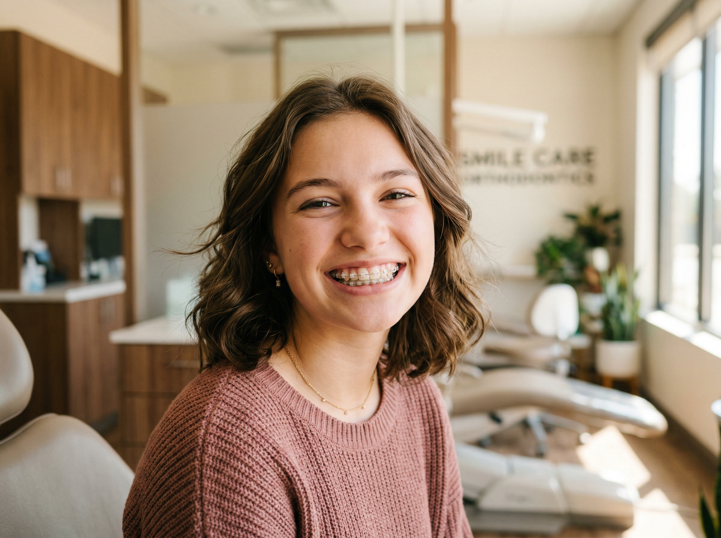 Teenager smiling confidently with modern braces
