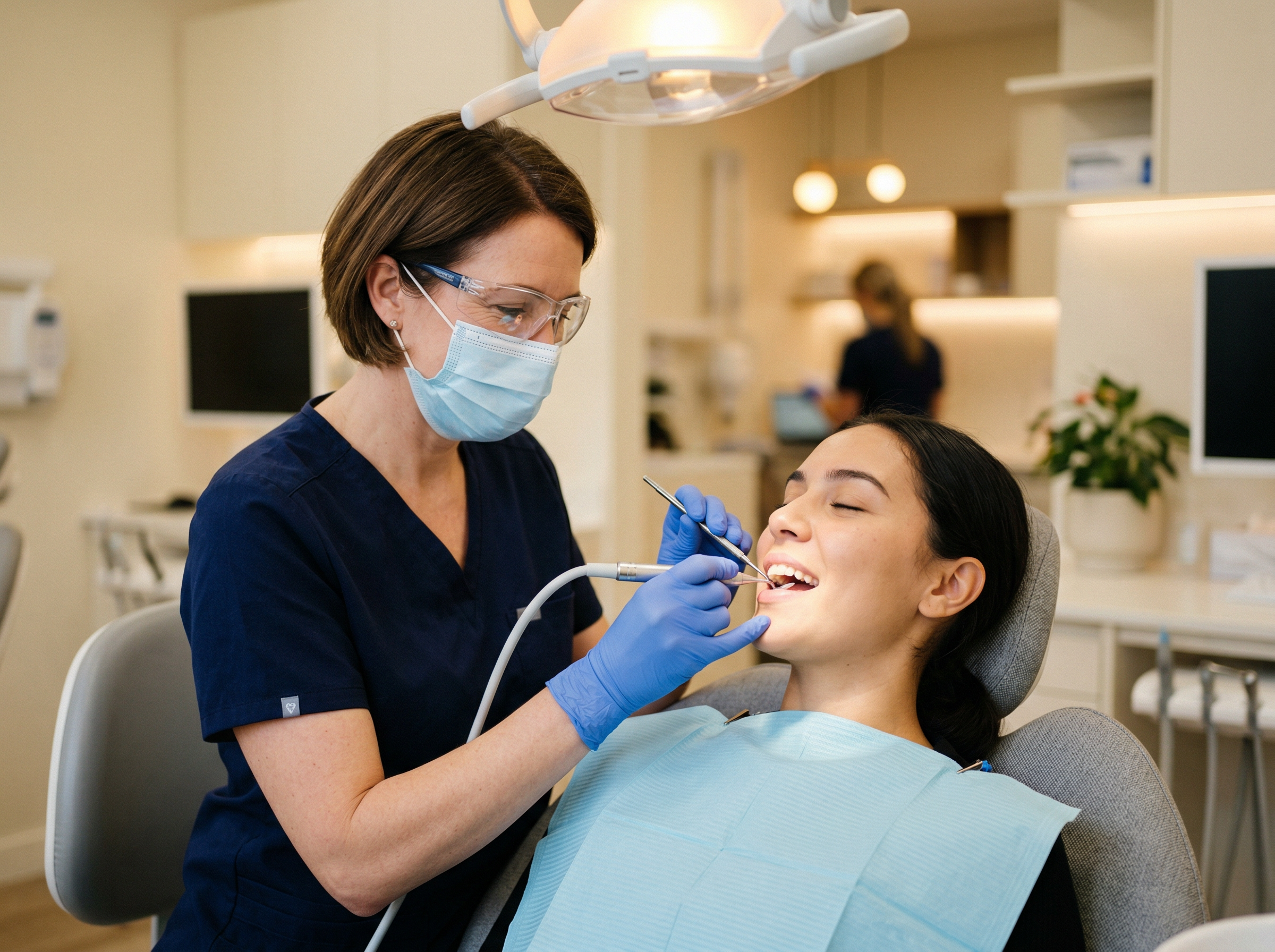 Professional dental cleaning in progress