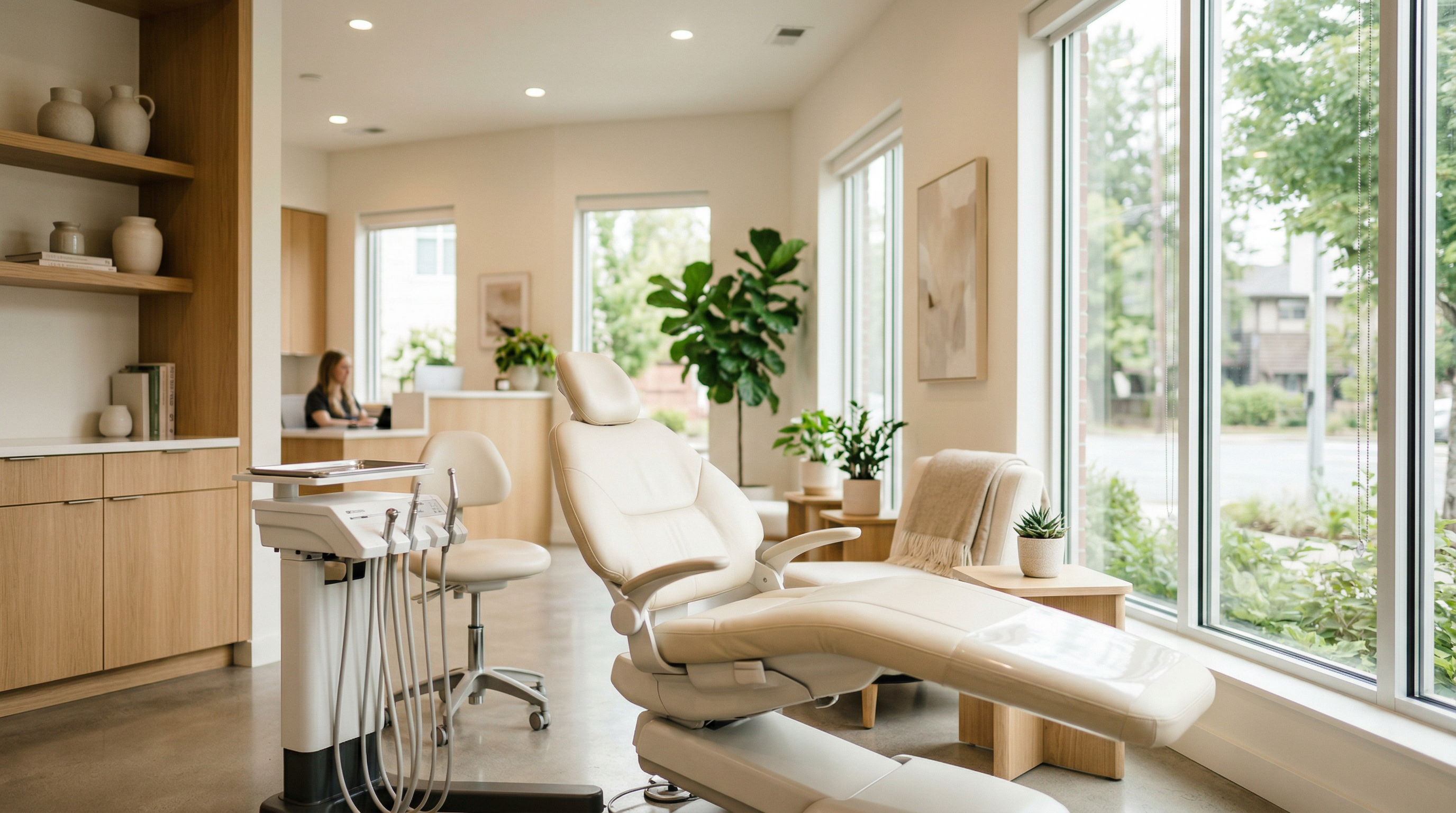 Bright, modern dental office with natural light and comfortable patient chair